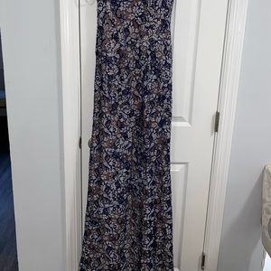 Jovani lace navy blue and silver low back gown